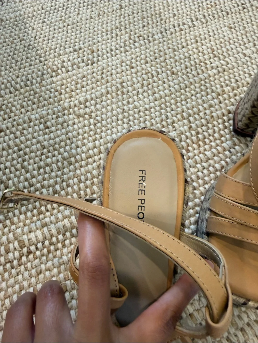 Free People Natural Tan Leather Lisbon Platform Espadrille Sandals